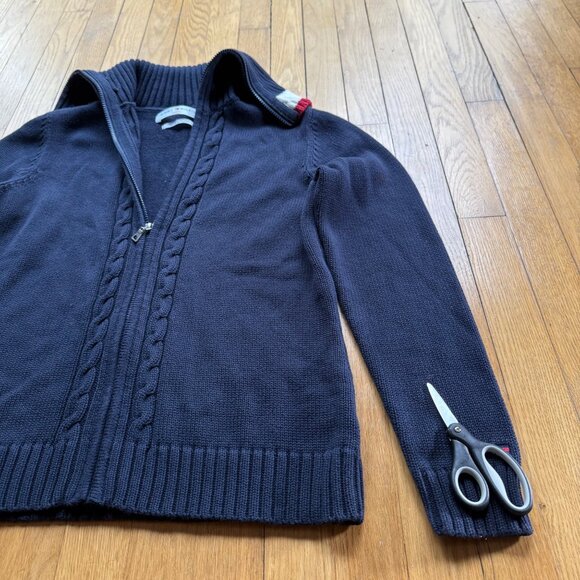 Tommy Hilfiger Jeans M Navy Blue Cotton Cable Knit Full Zip Cardigan Sweater - Picture 7 of 16